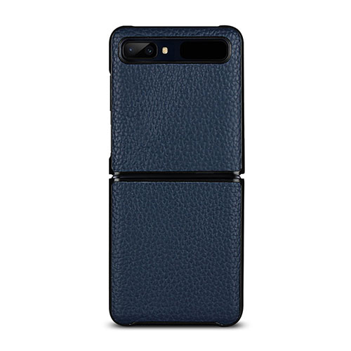 Soft Luxury Leather Snap On Case Cover for Samsung Galaxy Z Flip Blue