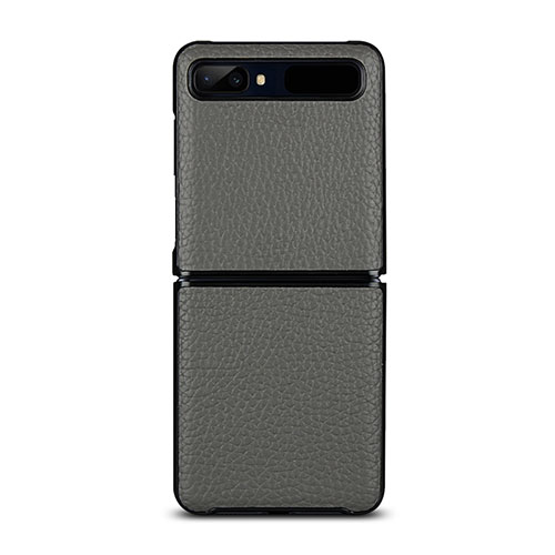 Soft Luxury Leather Snap On Case Cover for Samsung Galaxy Z Flip Gray