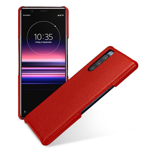 Soft Luxury Leather Snap On Case Cover for Sony Xperia 5 Red