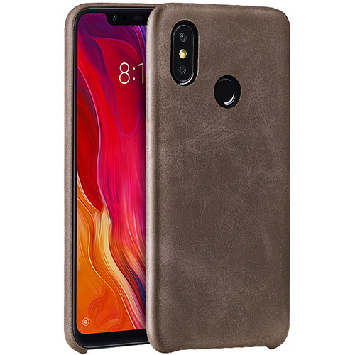 Soft Luxury Leather Snap On Case Cover for Xiaomi Mi 8 Brown