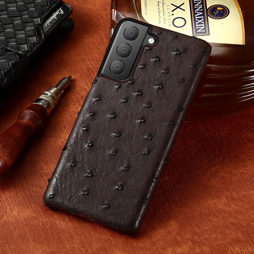 Soft Luxury Leather Snap On Case Cover HP1 for Samsung Galaxy S22 Plus 5G Brown