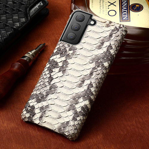 Soft Luxury Leather Snap On Case Cover HP2 for Samsung Galaxy S22 5G White