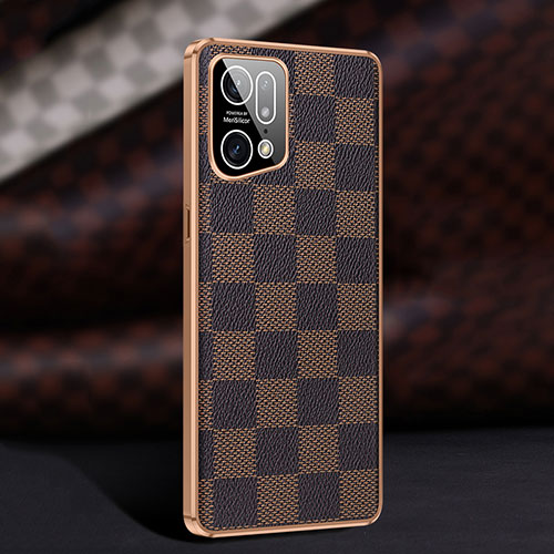 Soft Luxury Leather Snap On Case Cover JB1 for Oppo Find X5 Pro 5G Brown