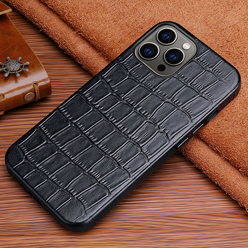 Soft Luxury Leather Snap On Case Cover L01 for Apple iPhone 14 Pro Black