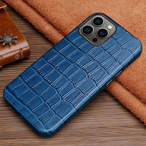 Soft Luxury Leather Snap On Case Cover L01 for Apple iPhone 14 Pro Max Blue