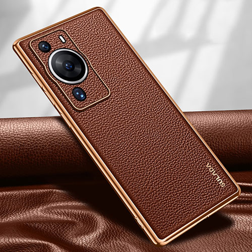 Soft Luxury Leather Snap On Case Cover LD1 for Huawei P60 Pro Brown