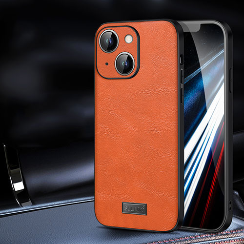 Soft Luxury Leather Snap On Case Cover LD2 for Apple iPhone 14 Orange