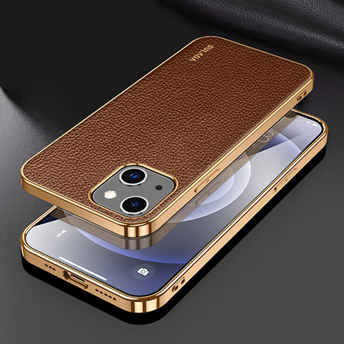 Soft Luxury Leather Snap On Case Cover LD3 for Apple iPhone 13 Brown