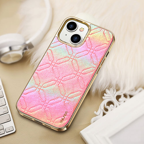 Soft Luxury Leather Snap On Case Cover LD4 for Apple iPhone 14 Hot Pink
