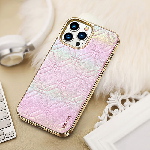 Soft Luxury Leather Snap On Case Cover LD4 for Apple iPhone 14 Pro Max Pink