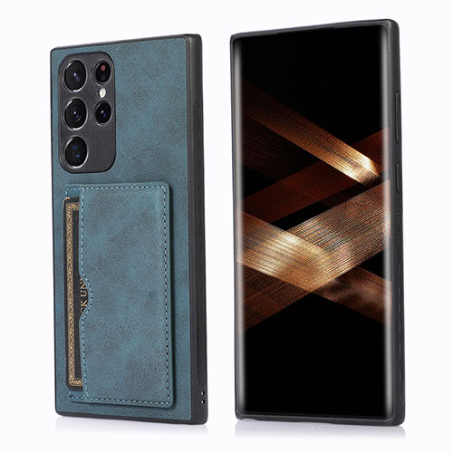 Soft Luxury Leather Snap On Case Cover M03T for Samsung Galaxy S24 Ultra 5G Blue