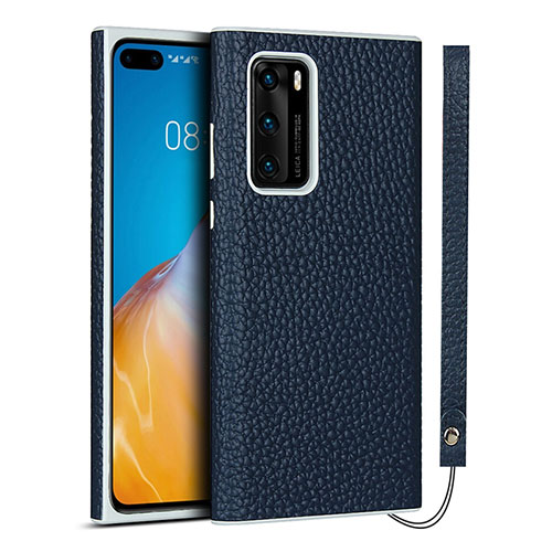 Soft Luxury Leather Snap On Case Cover N01 for Huawei P40 Blue