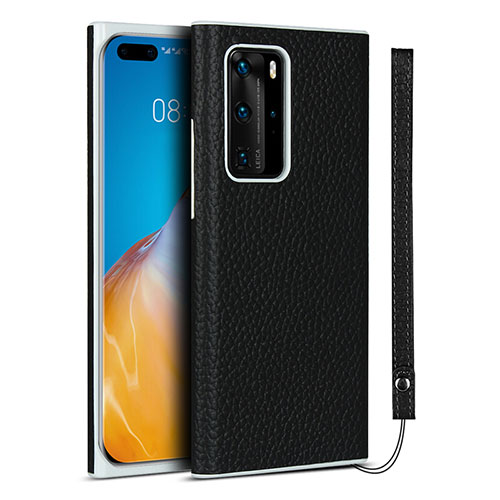 Soft Luxury Leather Snap On Case Cover N01 for Huawei P40 Pro Black