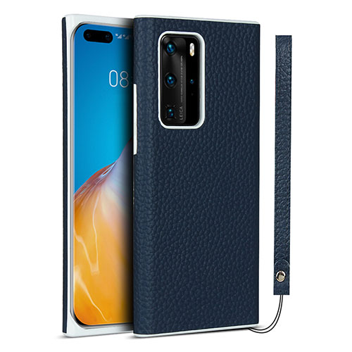 Soft Luxury Leather Snap On Case Cover N01 for Huawei P40 Pro Blue