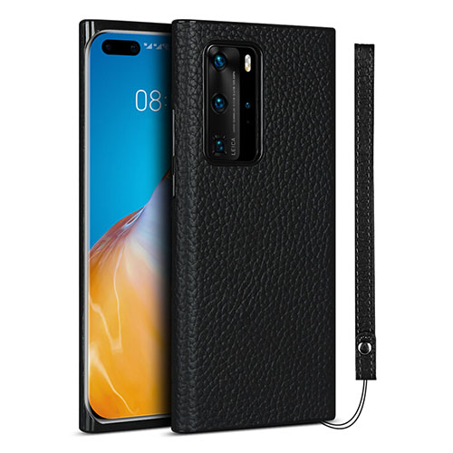 Soft Luxury Leather Snap On Case Cover N02 for Huawei P40 Pro Black