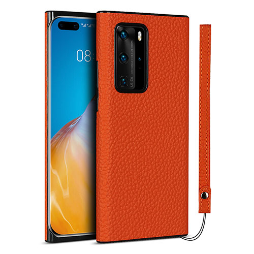 Soft Luxury Leather Snap On Case Cover N02 for Huawei P40 Pro Orange