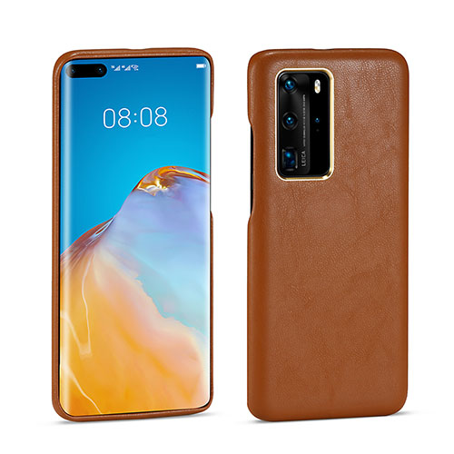 Soft Luxury Leather Snap On Case Cover N04 for Huawei P40 Pro Brown