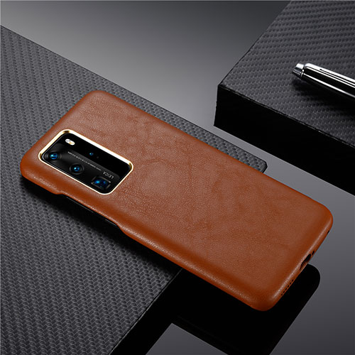 Soft Luxury Leather Snap On Case Cover N05 for Huawei P40 Pro Brown