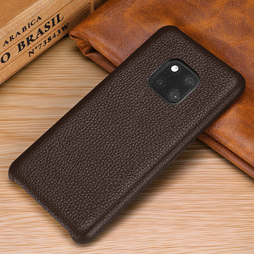 Soft Luxury Leather Snap On Case Cover P01 for Huawei Mate 20 Pro Brown