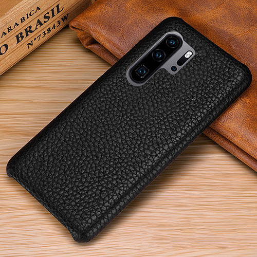 Soft Luxury Leather Snap On Case Cover P01 for Huawei P30 Pro Black