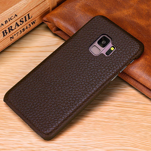 Soft Luxury Leather Snap On Case Cover P01 for Samsung Galaxy S9 Brown