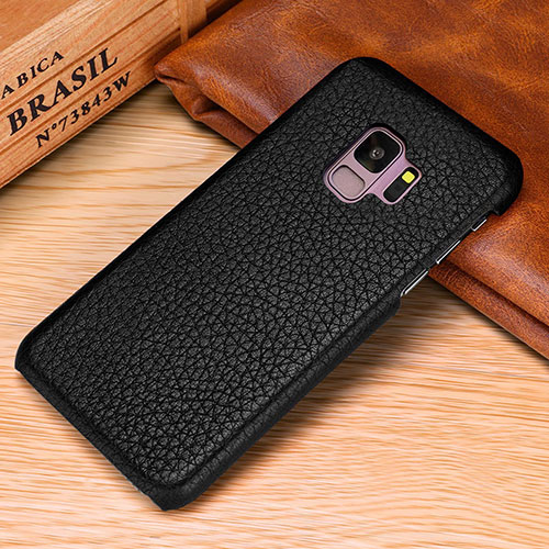 Soft Luxury Leather Snap On Case Cover P01 for Samsung Galaxy S9 Plus Black