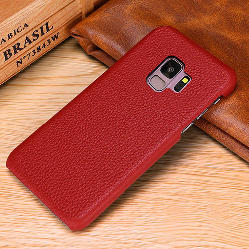 Soft Luxury Leather Snap On Case Cover P01 for Samsung Galaxy S9 Plus Red
