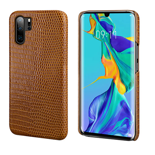 Soft Luxury Leather Snap On Case Cover P02 for Huawei P30 Pro Brown