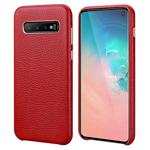 Soft Luxury Leather Snap On Case Cover P03 for Samsung Galaxy S10 5G Red