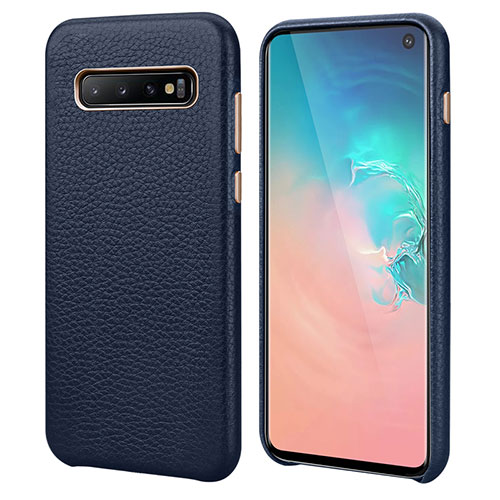 Soft Luxury Leather Snap On Case Cover P03 for Samsung Galaxy S10 Blue