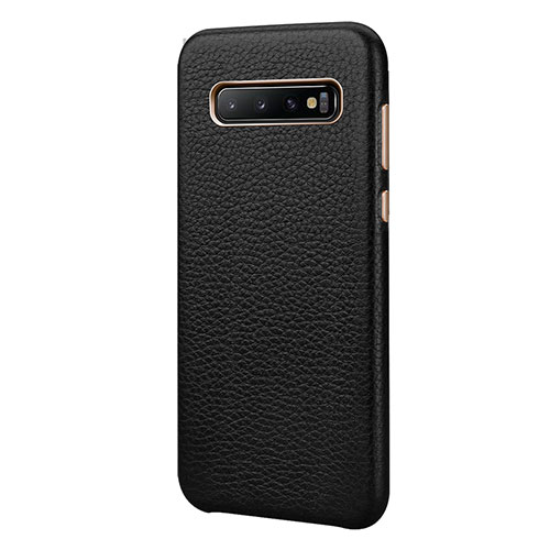 Soft Luxury Leather Snap On Case Cover P03 for Samsung Galaxy S10 Plus Black