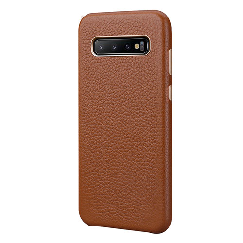 Soft Luxury Leather Snap On Case Cover P03 for Samsung Galaxy S10 Plus Brown