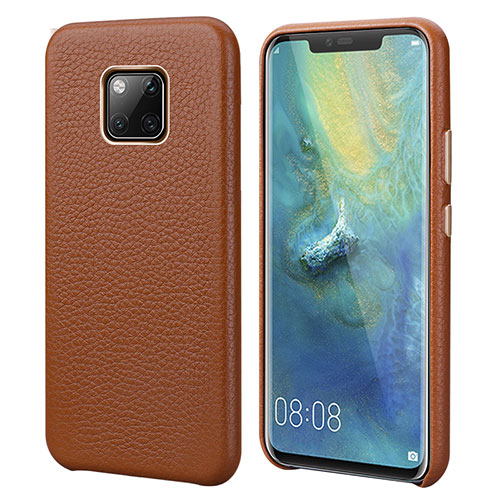 Soft Luxury Leather Snap On Case Cover P04 for Huawei Mate 20 Pro Brown