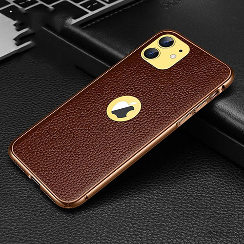 Soft Luxury Leather Snap On Case Cover R01 for Apple iPhone 11 Brown