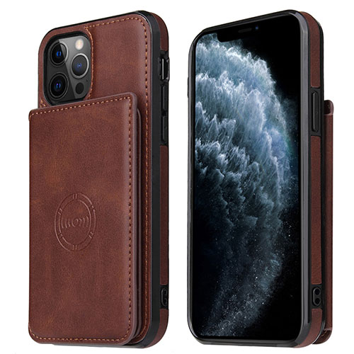 Soft Luxury Leather Snap On Case Cover R01 for Apple iPhone 12 Pro Brown