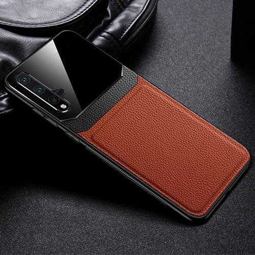 Soft Luxury Leather Snap On Case Cover R01 for Huawei Honor 20 Brown