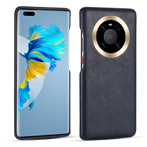 Soft Luxury Leather Snap On Case Cover R01 for Huawei Mate 40 Pro Navy Blue
