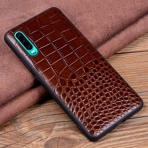 Soft Luxury Leather Snap On Case Cover R01 for Huawei P30 Brown