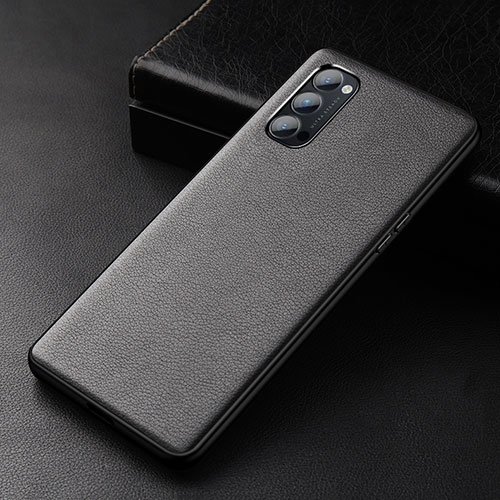 Soft Luxury Leather Snap On Case Cover R01 for Oppo Reno4 5G Black