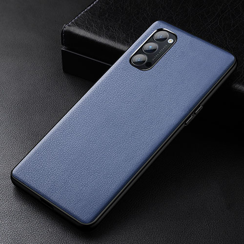 Soft Luxury Leather Snap On Case Cover R01 for Oppo Reno4 5G Blue