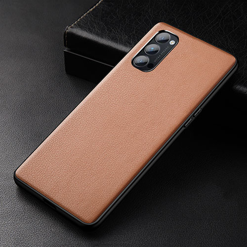 Soft Luxury Leather Snap On Case Cover R01 for Oppo Reno4 5G Brown