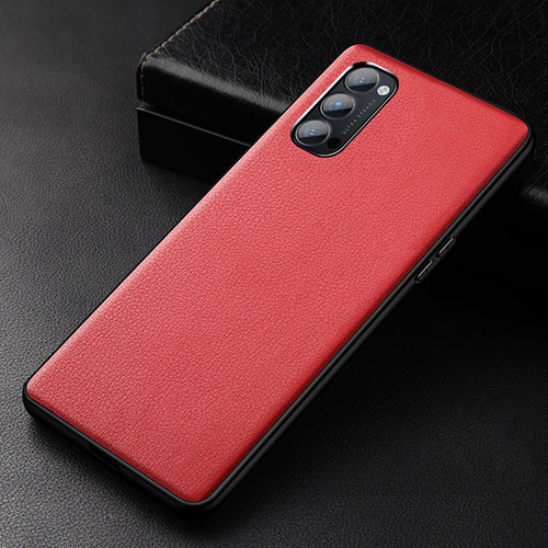 Soft Luxury Leather Snap On Case Cover R01 for Oppo Reno4 Pro 5G Red