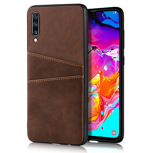 Soft Luxury Leather Snap On Case Cover R01 for Samsung Galaxy A70 Brown