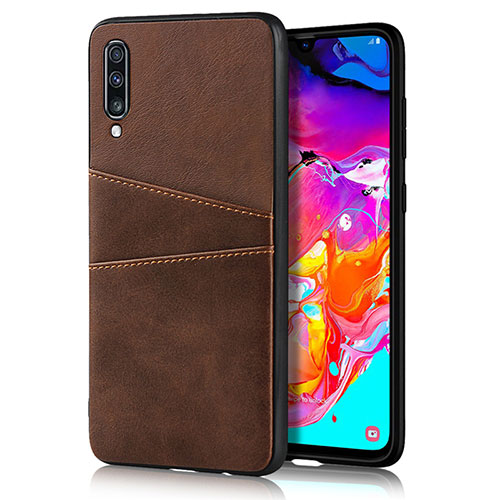 Soft Luxury Leather Snap On Case Cover R01 for Samsung Galaxy A70S Brown