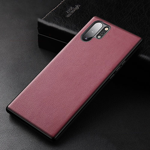 Soft Luxury Leather Snap On Case Cover R01 for Samsung Galaxy Note 10 Plus 5G Red