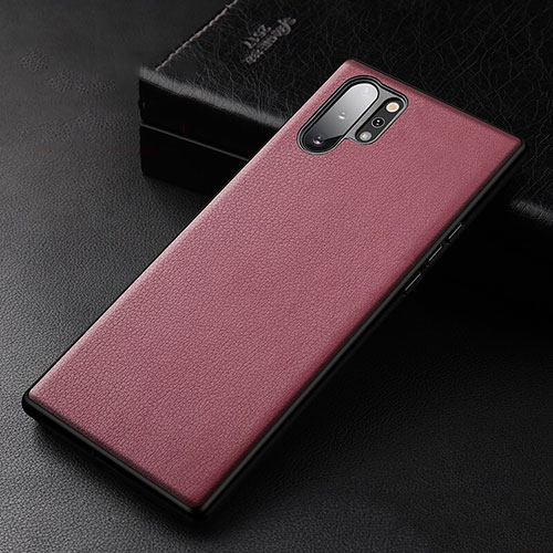 Soft Luxury Leather Snap On Case Cover R01 for Samsung Galaxy Note 10 Plus Red
