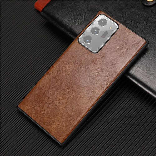 Soft Luxury Leather Snap On Case Cover R01 for Samsung Galaxy Note 20 Ultra 5G Brown
