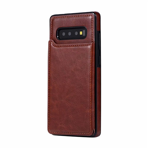 Soft Luxury Leather Snap On Case Cover R01 for Samsung Galaxy S10 Plus Brown