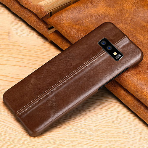 Soft Luxury Leather Snap On Case Cover R01 for Samsung Galaxy S10e Brown