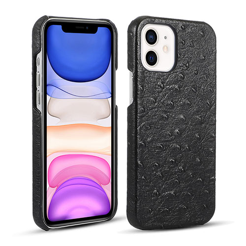 Soft Luxury Leather Snap On Case Cover R02 for Apple iPhone 12 Black